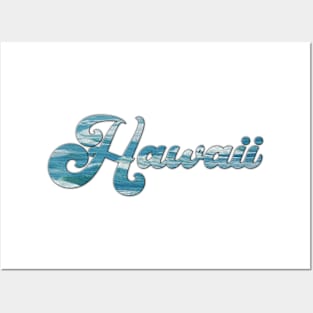 Hawaii Blue Pacific Ocean Word Art Script Typography Posters and Art